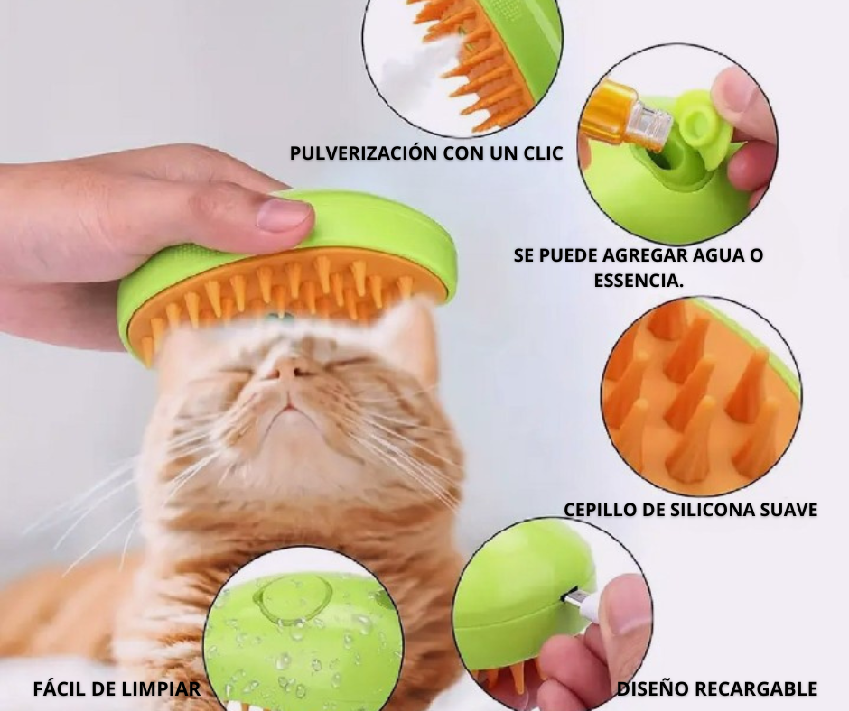 Cepillo De Vapor 3 en1 Masajeador Para Mascotas Perros Gatos